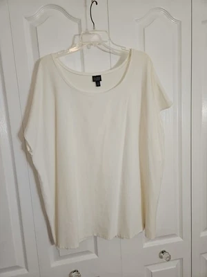 Eileen Fisher Viscose Crew Neck Sheath Top  Cap Sleeve Shirt Ivory Size 3X - Image 1 of 4