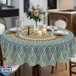Eikione Bohemia Round Tablecloth,Tablecloth Waterproof and Wrinkle-Free, Boho - Picture 1 of 5