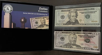 2004 BEP - Evolutions Set - $20 & $50 Matching Set - Dallas, EK00002161A - Image 1 of 4