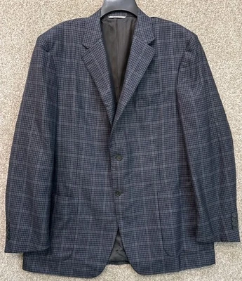 Canali Italy Blazer Mens Size 48L Blue Check Silk Wool Sport Coat Jacket - Image 1 of 4