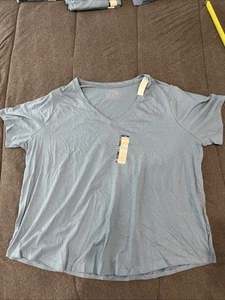 Terra & Sky Women's Plus Size V-Neck Short Sleeves T-Shirt Blue 3X - Picture 1 of 3