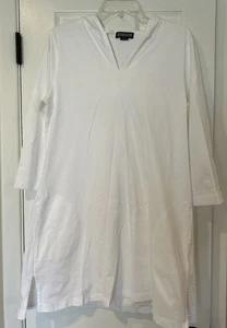 Lands' End Cover Up White Boho Swim Full Zip Hoodie Beach Casual Women's M 10-12 - Picture 1 of 9