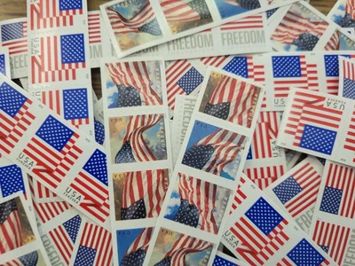 Forever Stamps - 25 Self-Adhesive USPS Stamps - All FLAGS SAME - Image 1 of 4