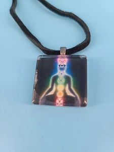 Collar Chakra Yoga Azulejo de Vidrio Cordón de Cuero - Imagen 1 de 4