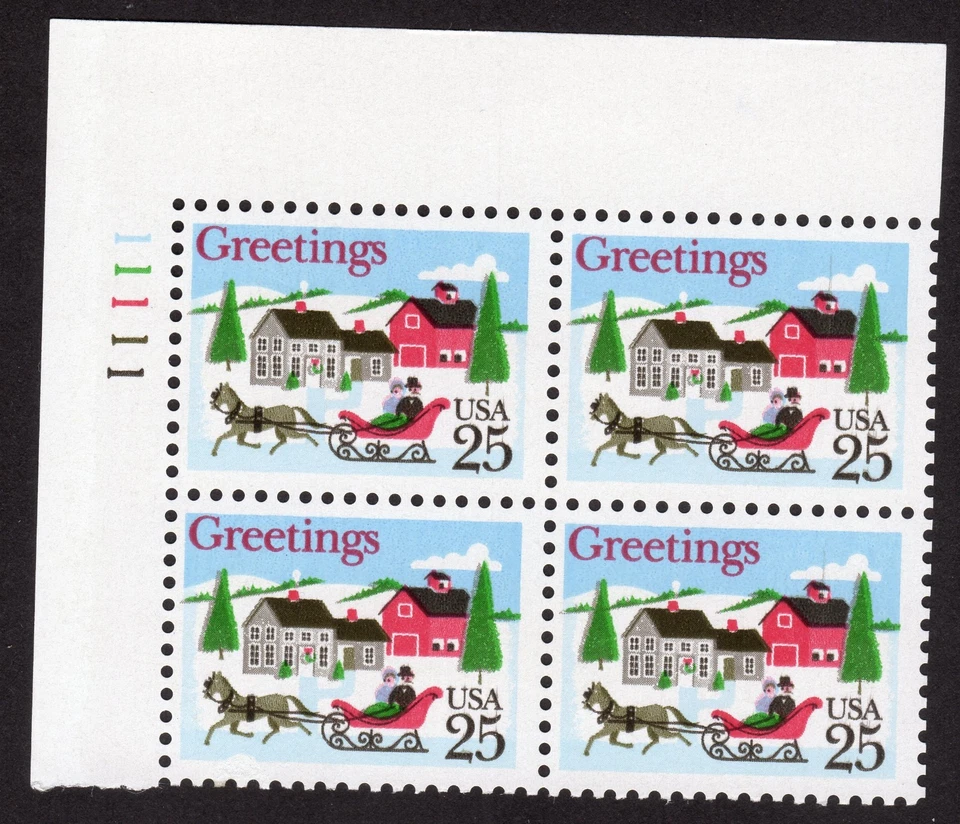 Scott #2400 Christmas Sleigh in Winter Scene Plate Block of 4 Stamps MNH UL Side - Image 1 of 1