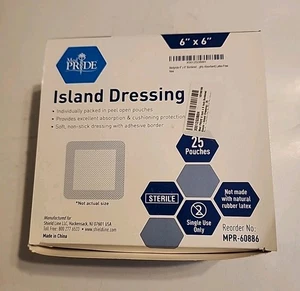 Med Pride Island Dressing 6" x 6", 25 sacchetti (1 scatola) MPR-60886 scadenza 10/2025 - Foto 1 di 3
