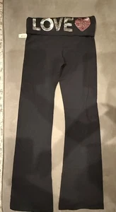 NEW Y2K Victoria’s Secret VS Love Heart Yoga Flare Foldover Bling Leggings S - Picture 1 of 10