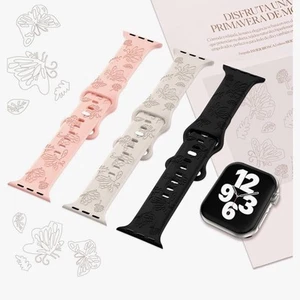Apple Watch - 3 Pack - Black Pink Cream Bands Straps - Flowers - Butterfly - NEW - Picture 1 of 7