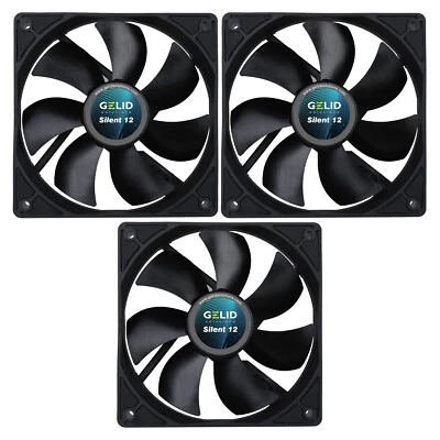 3 x Pack Gelid Solutions Silent 12 Black 120mm Case Fans 1000 RPM 40.3 CFM 3-Pin - Image 1 of 4