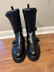 NEW NEVER WORN Max Mara Leather Biker Boots - Picture 1 of 5