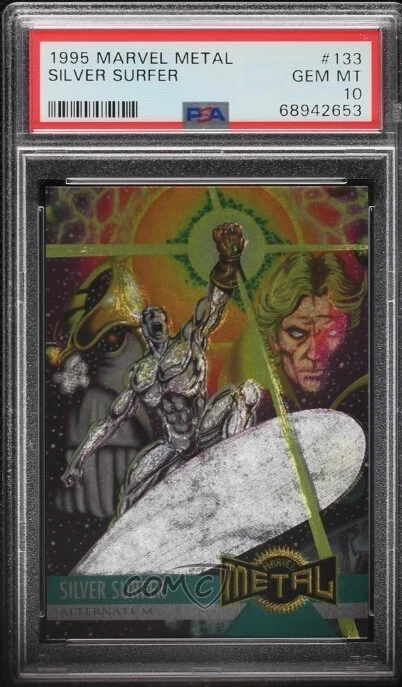 1995 Marvel Metal Silver Surfer PSA 10 GEM MINT #133 Alternate M POP 68 - Image 1 of 2