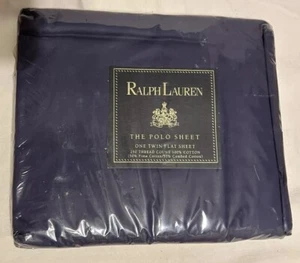 Ralph Lauren “The Polo Sheet” 100% Cotton Patriot Blue TWIN Flat Sheet NEW! - Picture 1 of 5