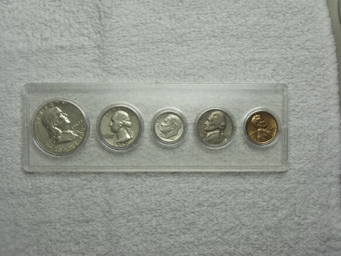1962 Silver  Birth Year Set  Average Circulated  w/Franklin half  EF set Cover