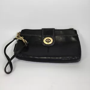 Vintage Coach Wristlet Black Leather Turn Lock 9”x5.5” FLAWED - Picture 1 of 10
