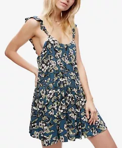 FREE PEOPLE 'Dear You' ~ Blue Floral Ruffle Flare Casual Sundress S NEW $98 - Picture 1 of 10