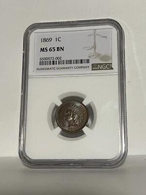 NGC MS-65 BN 1869 Indian Head Cent, Razor-Sharp, Stunning Gem! - Image 1 of 2