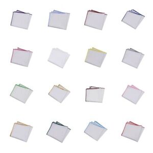 Men's Colorful Sewing Edge White Pocket Square Solid Color Handkerchief Hanky