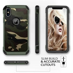 For iPhone XS Max XR 8 Plus 7 6 Shockproof Tough Bumper Camo Military Case Cover - Picture 1 of 15