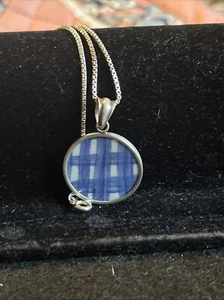 Vintage Sterling 925 silver handmade pendant with Circle Ceramic Clay Tartan - Picture 1 of 12