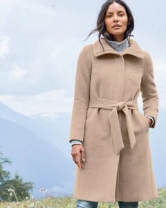 Sz 4 Cole Haan Alpaca Wool Belted Zip Up Long Coat Camel Tan Peru - Picture 1 of 10