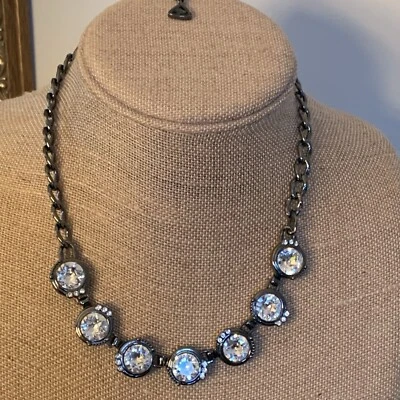 Silpada KR Black GunMetal Necklace Clear Stones Swarovski 18-20" - Image 1 of 4