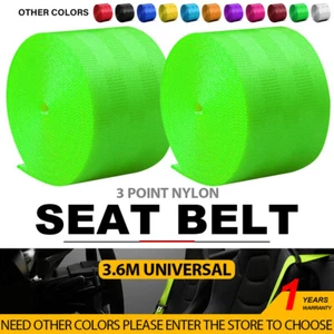 2x Fluorescent Green Seat Belt Webbing Polyester Retractable Nylon Safety Strap - Bild 1 von 12
