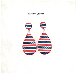 Stripes USA Red, White, Blue Teardrop Earrings - Picture 1 of 1