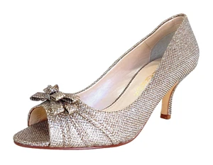 Caparros Violetta Women’s Champagne Sparkle Bow Accent Size 9 M Peep Toe Heels - Picture 1 of 7
