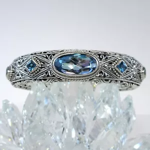Sarda Sterling Silver & Blue Mystic Quartz, Peridot & Swiss Blue Topaz Cuff - Picture 1 of 12