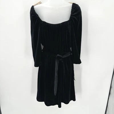 Vestido de terciopelo negro Nine West para mujer 4 cinturones terciopelo elástico caprichoso mini nuevo Foto 1 de 4