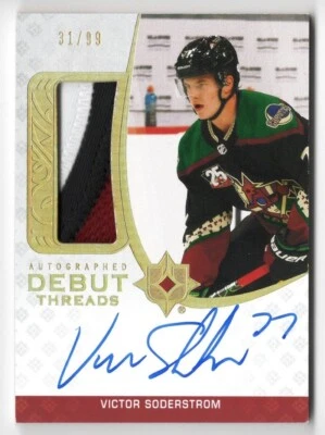 2020-21 Ultimate Collection Debut Threads Autograph Patch Victor Soderstrom /99 - Image 1 of 2