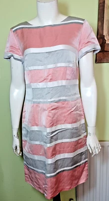 Betty Barclay Straight Dress Pink/Grey & White Stripe UK 14 - Image 1 of 3