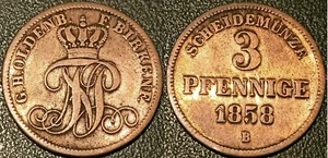 Allemagne - Oldenburg-Birkenfeld - Paul Frederick August 3 pfennige 1858 B ! - Imagen 1 de 1