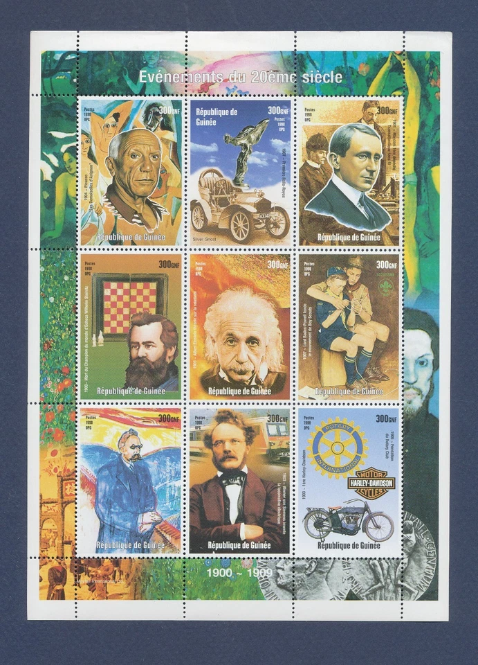 REPUBLIC  GUINEE - MNH S/S - 1900's - Einstein, Motorcycle, chess, scouts --a - Image 1 of 1