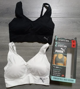 PUMA Bra *2 Pack* Adult Medium Black/White Seamless Sports Bra Womens - Picture 1 of 2
