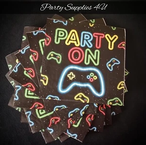 16pk Gaming Paper Napkins/Food/Table/Tissue/Eco/Kids/PS/X Box/Theme/Party On/Boy - Picture 1 of 4