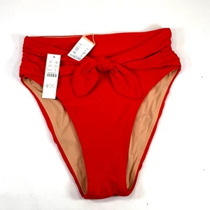 J Crew High Rise Bikini Bottom Red Orange Tie Bow Swimsuit Womens XS  NWT AX719 - Picture 1 of 21