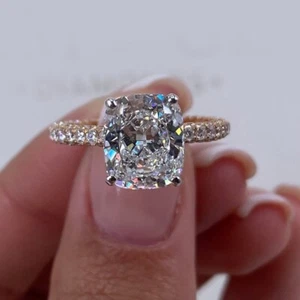 Wedding Diamond Ring 14k Multitone Gold IGI GIA lab Grown Certified Cushion 3 Ct - Picture 1 of 8