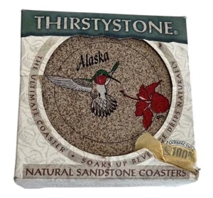 THIRSTYSTONE ~ Posavasos de arenisca de Alaska ~ Colibrí ~ Flor ~ Espalda de corcho ~ 4 ~ De colección 1998 - Imagen 1 de 5