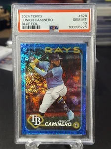 JUNIOR CAMINERO 2024 Topps Blue Foil #628 RC /999 PSA 10 Gem Mint Tampa Bay Rays - Picture 1 of 5