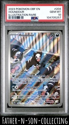 2023 HOUNDOUR PSA 10 Obsidian Flames Illustration RARE 204/197 OBF EN GEM MINT - Image 1 of 2