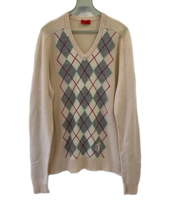 Suéter Pringle of Scotland Para Hombre Argyle Cuello en V Beige Gris Rosa Talla L Lana #134 Foto 1 de 4