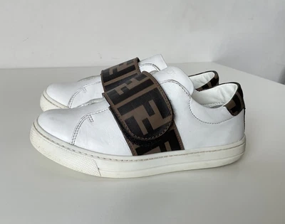 Zapatilla deportiva Fendi blanca/marrón con estampado de logotipo FF para niños 28 US13 UK12 Foto 1 de 4