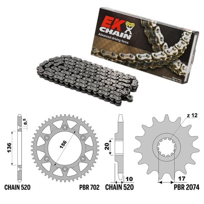 HUSQVARNA CR 125 1998-1999 catena corona pignone kit 520 PBR EK 937 Foto 1 de 4