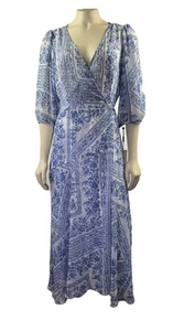 Nuevo con etiquetas Vestido Calvin Klein Blanco y Azul Paisley Verano Transparente Envolvente Talla 10 - Imagen 1 de 12