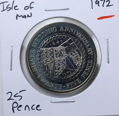 1972 Isle of Man 25 Pence Royal Wedding Anniversary Copper-Nickel Coin - Image 1 of 4
