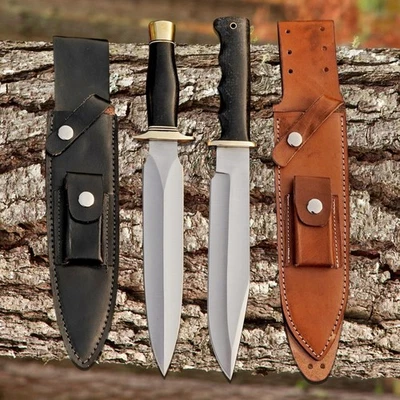 CUSTOM HANDMADE D2 STEEL HUNTING DAGGER & BOWIE KNIFE SET MICARTA HANDLE+SHEATH. - Image 1 of 4