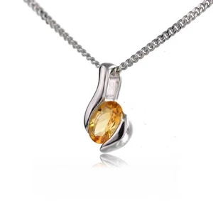 Natural Citrine Necklace Sterling Silver Pendant Oval Yellow Gemstone Handmade - Picture 1 of 10