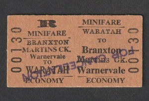BILLETE DE TREN VINTAGE COMISIÓN DE TRANSPORTE PÚBLICO NSW BRANXTON MARTINS CK WARATAH - Imagen 1 de 2