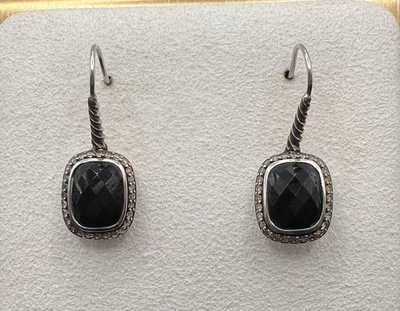 David Yurman Sterling Silver Onyx Diamond Albion Drop Dangle Earrings - Image 1 of 4
